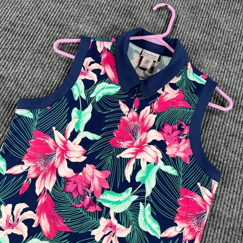 Tommy Bahama Racquet & Paddle Polo Shirt Womens Medium Blue Floral Sleeveless